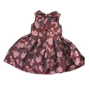 Iris & Ivy Girls Burgundy Floral Brocade‎ Bow Back Dress Size 5